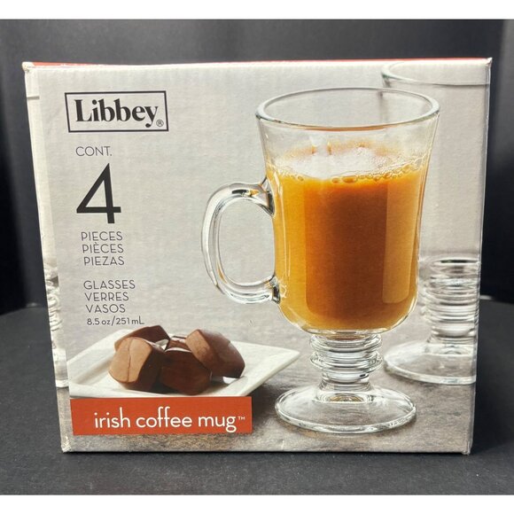 Libbey Irish Coffee Mug Set Of 4 Clear Glass 8.5 Oz Cups Pedestal Base Durable - Picture 2 of 9